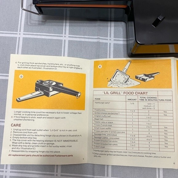 Vintage Lil Grill By Farberware Super Fast Sandwich Maker Grills Toasts Portable - Picture 8 of 8